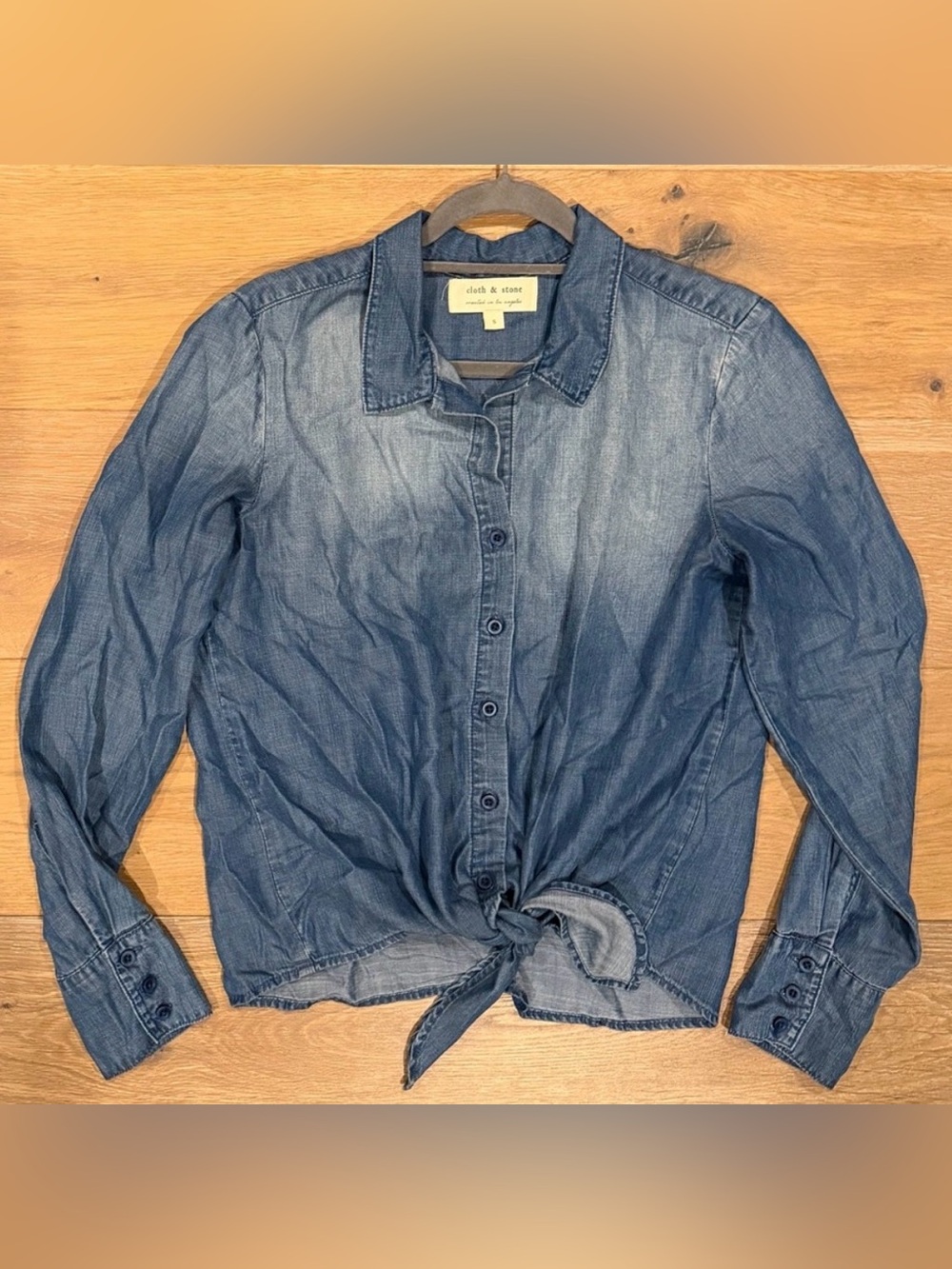 CLOTH & STONE Chambray Denim Button Front Tie-Front Shirt Size S